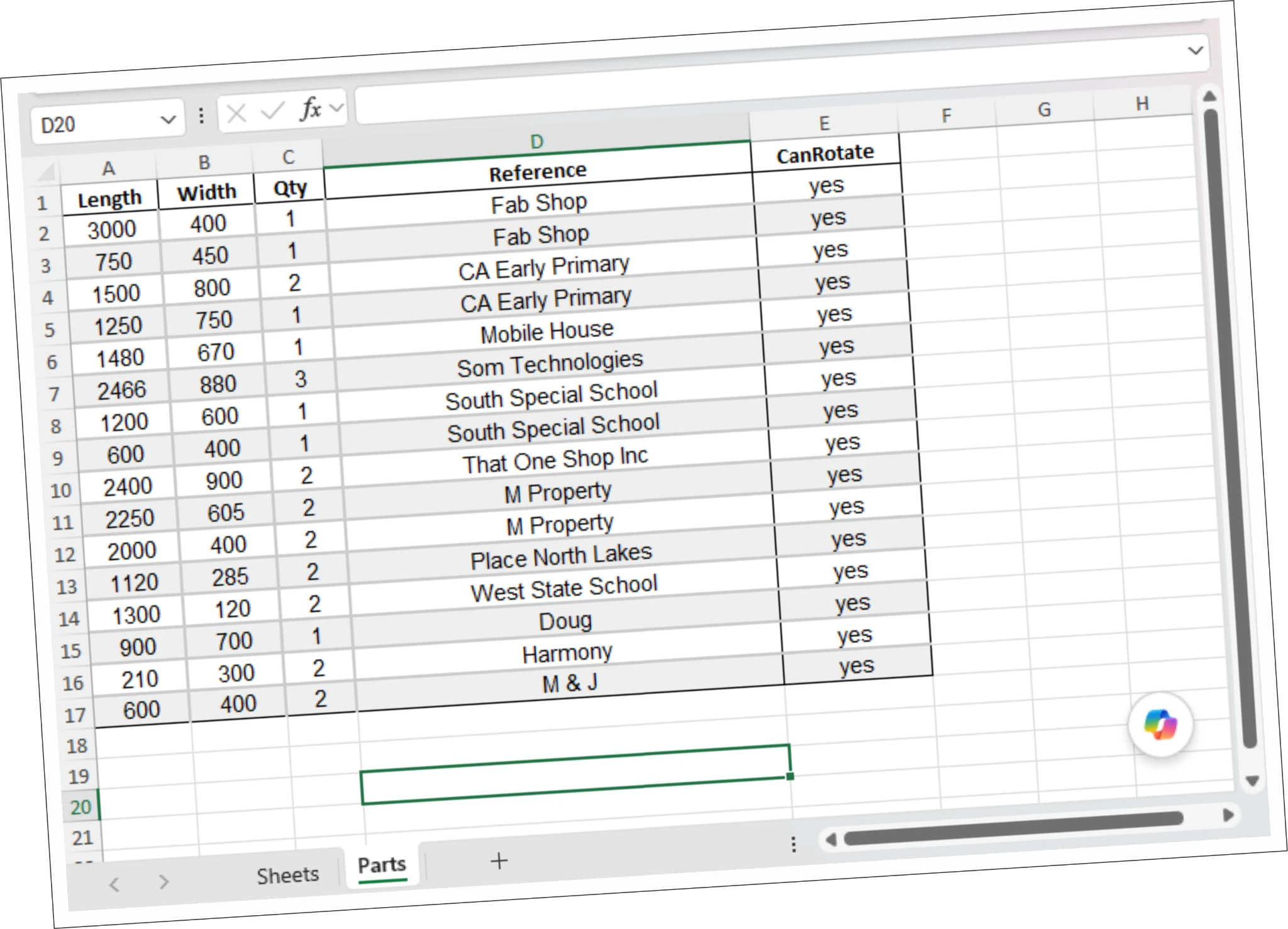 Excel cut list ready for import